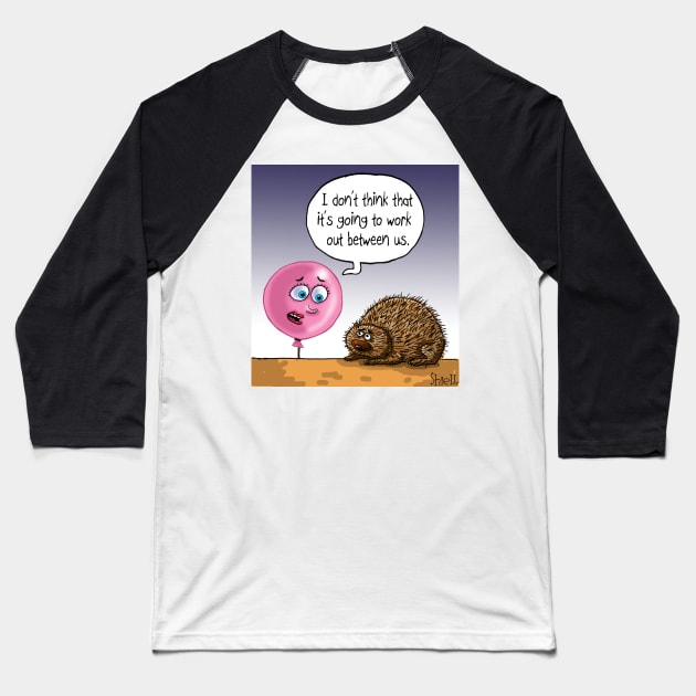 Balloon and porcupine breakup Baseball T-Shirt by macccc8